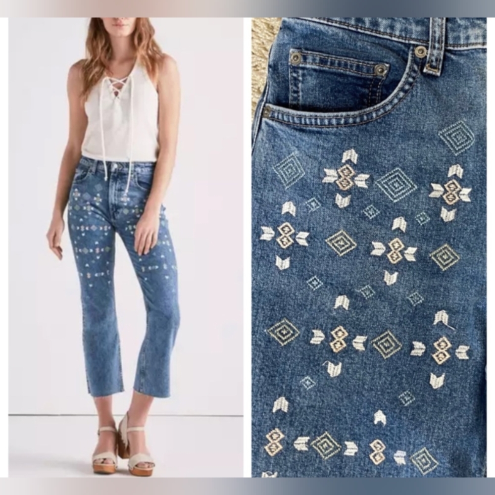 Lucky Brand Aztec Embroidered Jeans